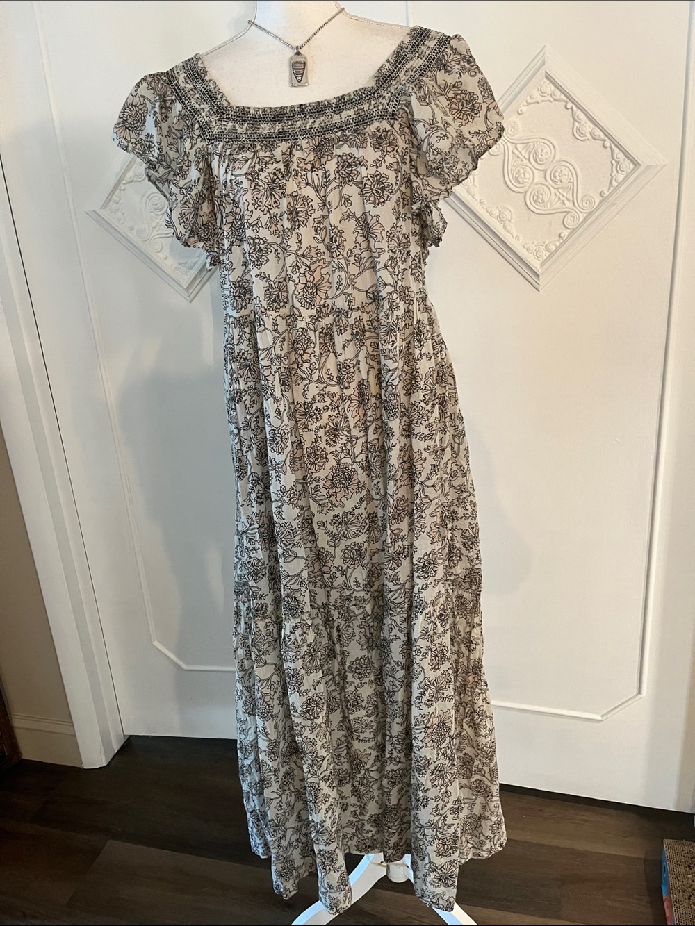 Free People Cream and Brown Floral Maxi Dress